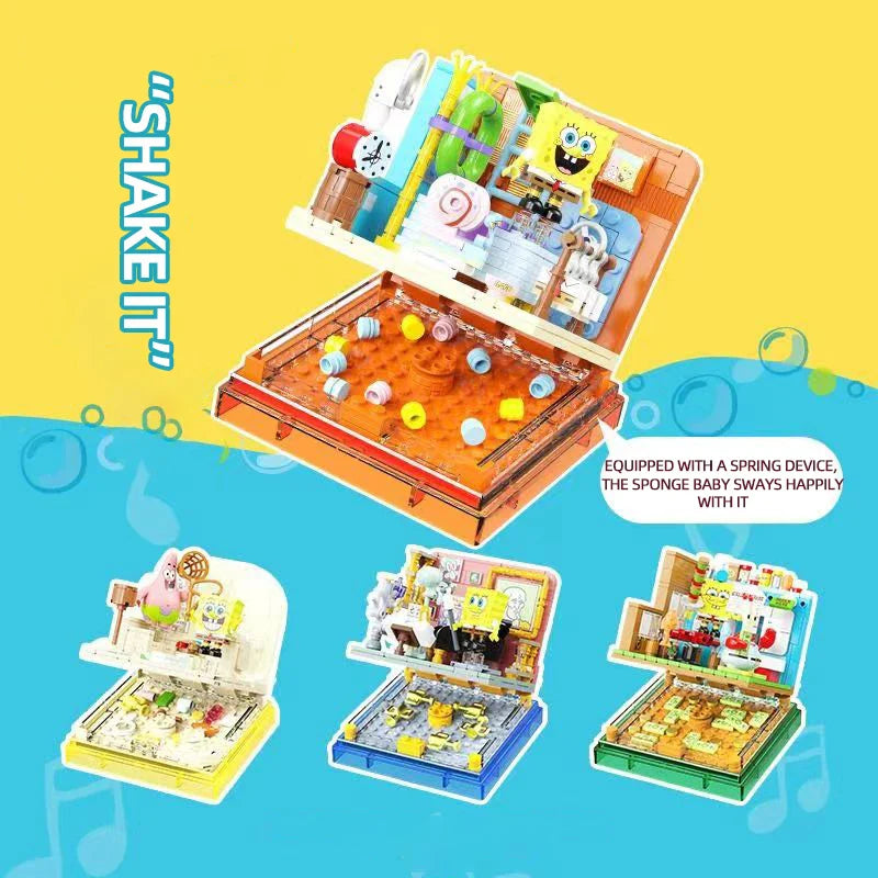 Spongebob Building Blocks Patrick Star Krusty Krab Squidward Tentacles Room Model Bricks Set Desktop Ornaments Kids Toys Gifts