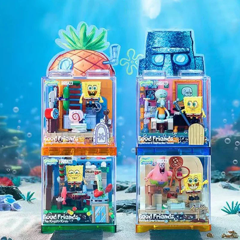 Spongebob Building Blocks Patrick Star Krusty Krab Squidward Tentacles Room Model Bricks Set Desktop Ornaments Kids Toys Gifts