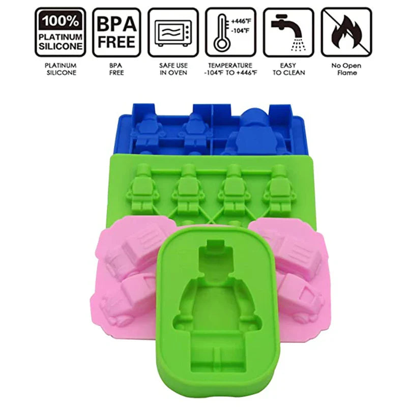 Block Silicone Mold Building Brick Robot Chocolate Jelly Ice Cube Tray Cake Decoration Cupcake Topper Kids Birthday Party Car