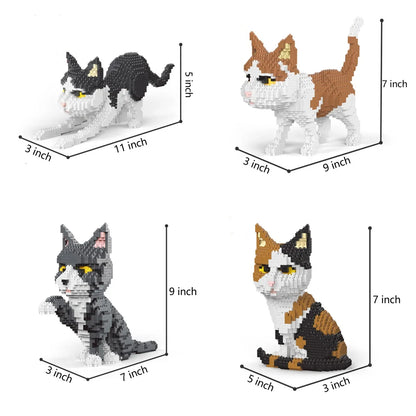 KNEW BUILT Adorable Cat Mini Model Building Blocks Expressive Faces Orange and Black Options for Kid Toys Pet Fans Style Bricks