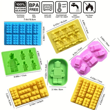 Block Silicone Mold Building Brick Robot Chocolate Jelly Ice Cube Tray Cake Decoration Cupcake Topper Kids Birthday Party Car