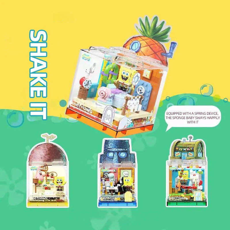 Spongebob Building Blocks Patrick Star Krusty Krab Squidward Tentacles Room Model Bricks Set Desktop Ornaments Kids Toys Gifts